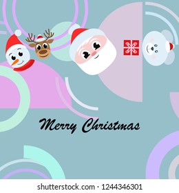 Christmas card, Santa snowman deer bear bag, vector background