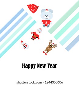 Christmas card, Santa snowman deer bear bag, vector background