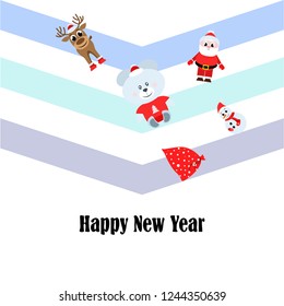 Christmas card, Santa snowman deer bear bag, vector background