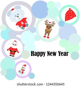 Christmas card, Santa snowman deer bear bag, vector background