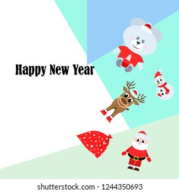 Christmas card, Santa snowman deer bear bag, vector background
