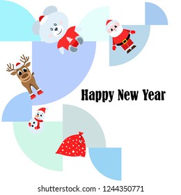 Christmas card, Santa snowman deer bear bag, vector background
