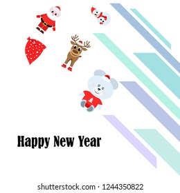 Christmas card, Santa snowman deer bear bag, vector background