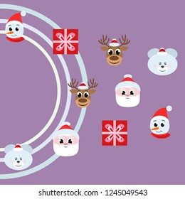 Christmas card, Santa snowman deer bear bag, vector background