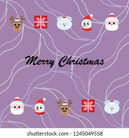 Christmas card, Santa snowman deer bear bag, vector background