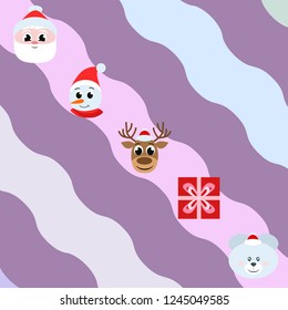 Christmas card, Santa snowman deer bear bag, vector background