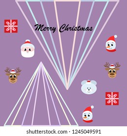 Christmas card, Santa snowman deer bear bag, vector background