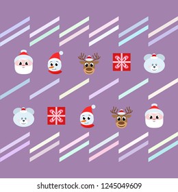Christmas card, Santa snowman deer bear bag, vector background