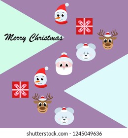 Christmas card, Santa snowman deer bear bag, vector background