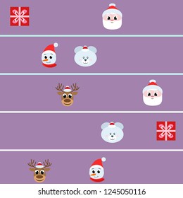 Christmas card, Santa snowman deer bear bag, vector background