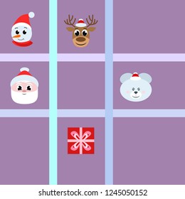 Christmas card, Santa snowman deer bear bag, vector background
