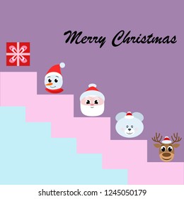 Christmas card, Santa snowman deer bear bag, vector background