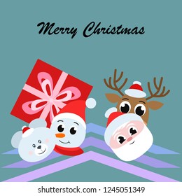Christmas card, Santa snowman deer bear bag, vector background