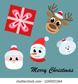 Christmas card, Santa snowman deer bear bag, vector background