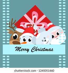 Christmas card, Santa snowman deer bear bag, vector background
