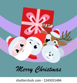 Christmas card, Santa snowman deer bear bag, vector background