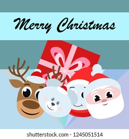 Christmas card, Santa snowman deer bear bag, vector background