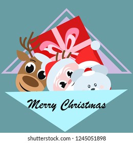 Christmas card, Santa snowman deer bear bag, vector background