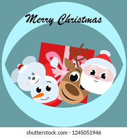Christmas card, Santa snowman deer bear bag, vector background