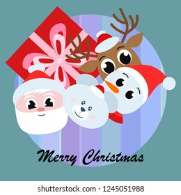 Christmas card, Santa snowman deer bear bag, vector background
