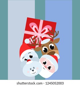 Christmas card, Santa snowman deer bear bag, vector background