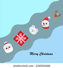 Christmas card, Santa snowman deer bear bag, vector background