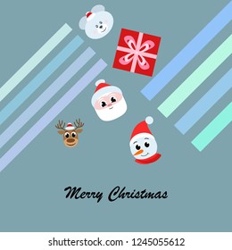 Christmas card, Santa snowman deer bear bag, vector background