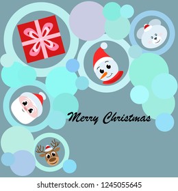 Christmas card, Santa snowman deer bear bag, vector background