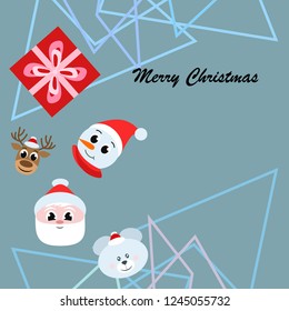 Christmas card, Santa snowman deer bear bag, vector background