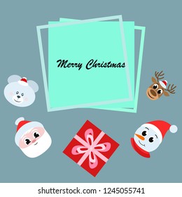 Christmas card, Santa snowman deer bear bag, vector background