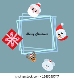 Christmas card, Santa snowman deer bear bag, vector background