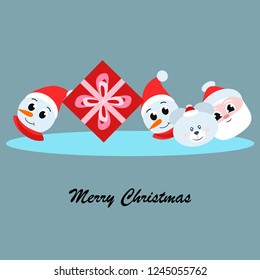 Christmas card, Santa snowman deer bear bag, vector background