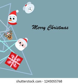 Christmas card, Santa snowman deer bear bag, vector background