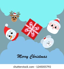 Christmas card, Santa snowman deer bear bag, vector background