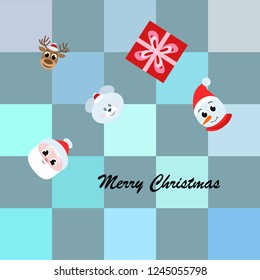 Christmas card, Santa snowman deer bear bag, vector background