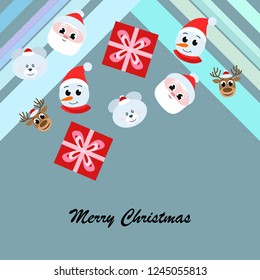 Christmas card, Santa snowman deer bear bag, vector background