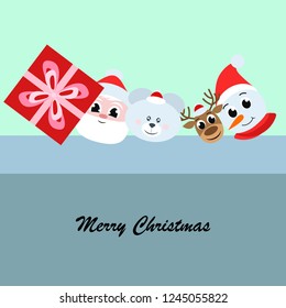 Christmas card, Santa snowman deer bear bag, vector background