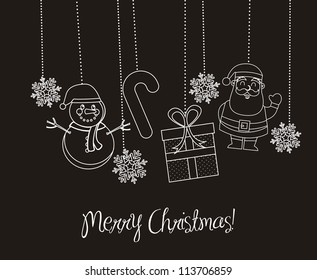 christmas card with santa and snowman. vector illustration