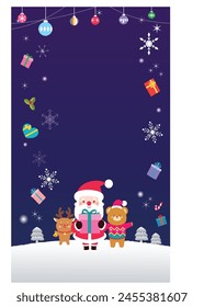 Christmas, Card, Santa, Snowy, Background, Santa, Rudolph, Gift, Anniversary, Event, Decoration, Invitation, Pleasant, Happy, Winter,