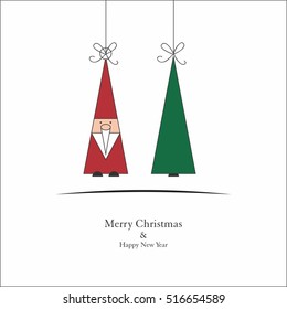 Christmas card with Santa and Christmas tree