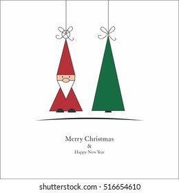 Christmas card with Santa and Christmas tree