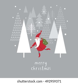 Christmas card with Santa, vector illustration