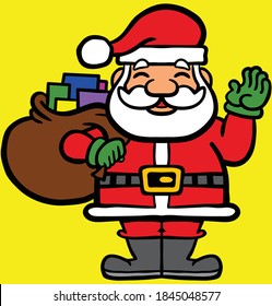 Christmas card with Santa. Vector illustration.Christmas Santa Greeting card.Vector illustration isolated o yellow ,EPS10.