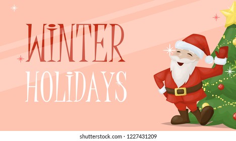 Christmas card santa xmas decoration holiday vector illustration. Merry christmas surprise greeting background.