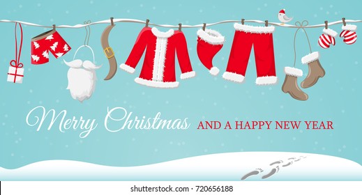 christmas card with santas clothes