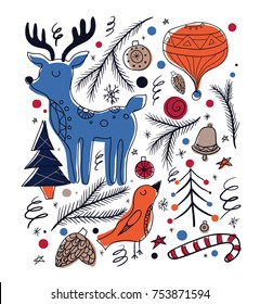 Christmas card in Scandinavian rustic style. Vector greeting card for your creativity