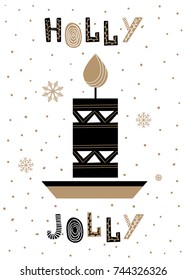 Christmas card in scandinavian style. Candle