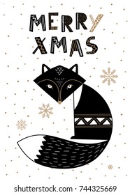 Christmas card in scandinavian style. Fox