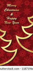 Christmas card for seamless background in with snowflakes and gold tree