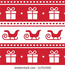 Christmas card, seamless pattern with santa's sledges and present